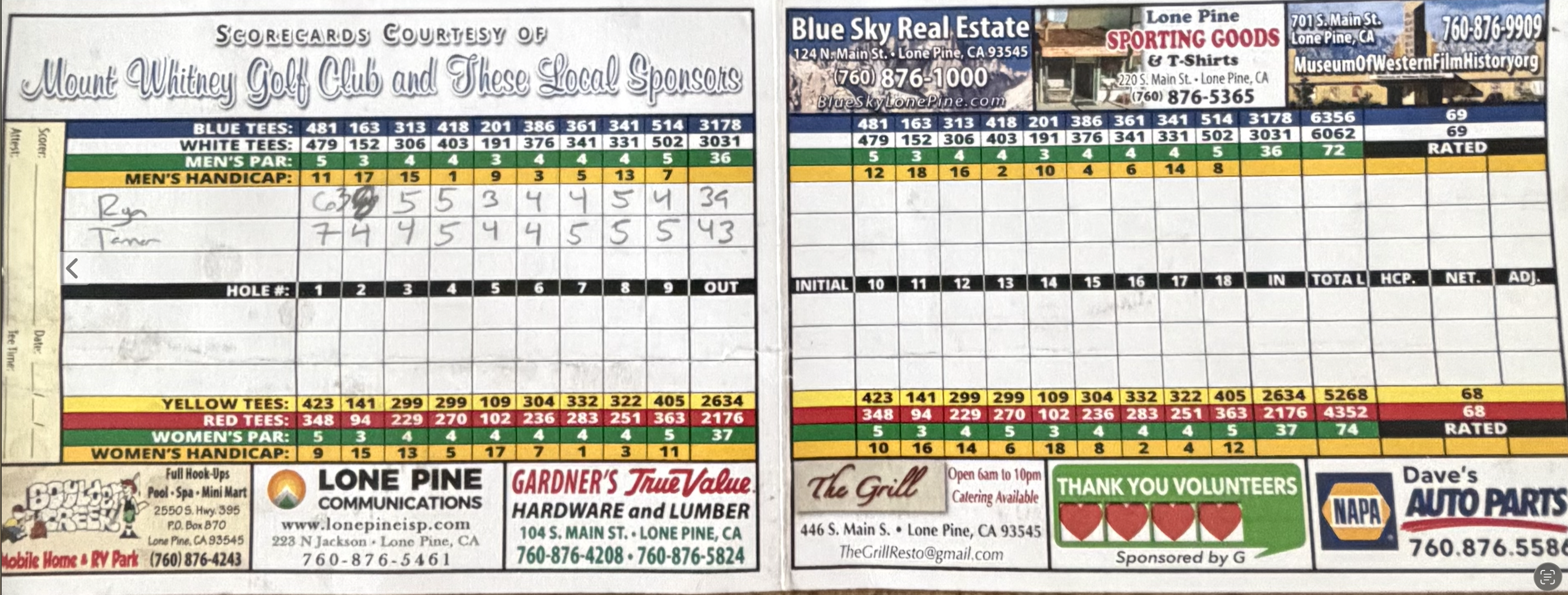 Mount Whitney Golf Club course map